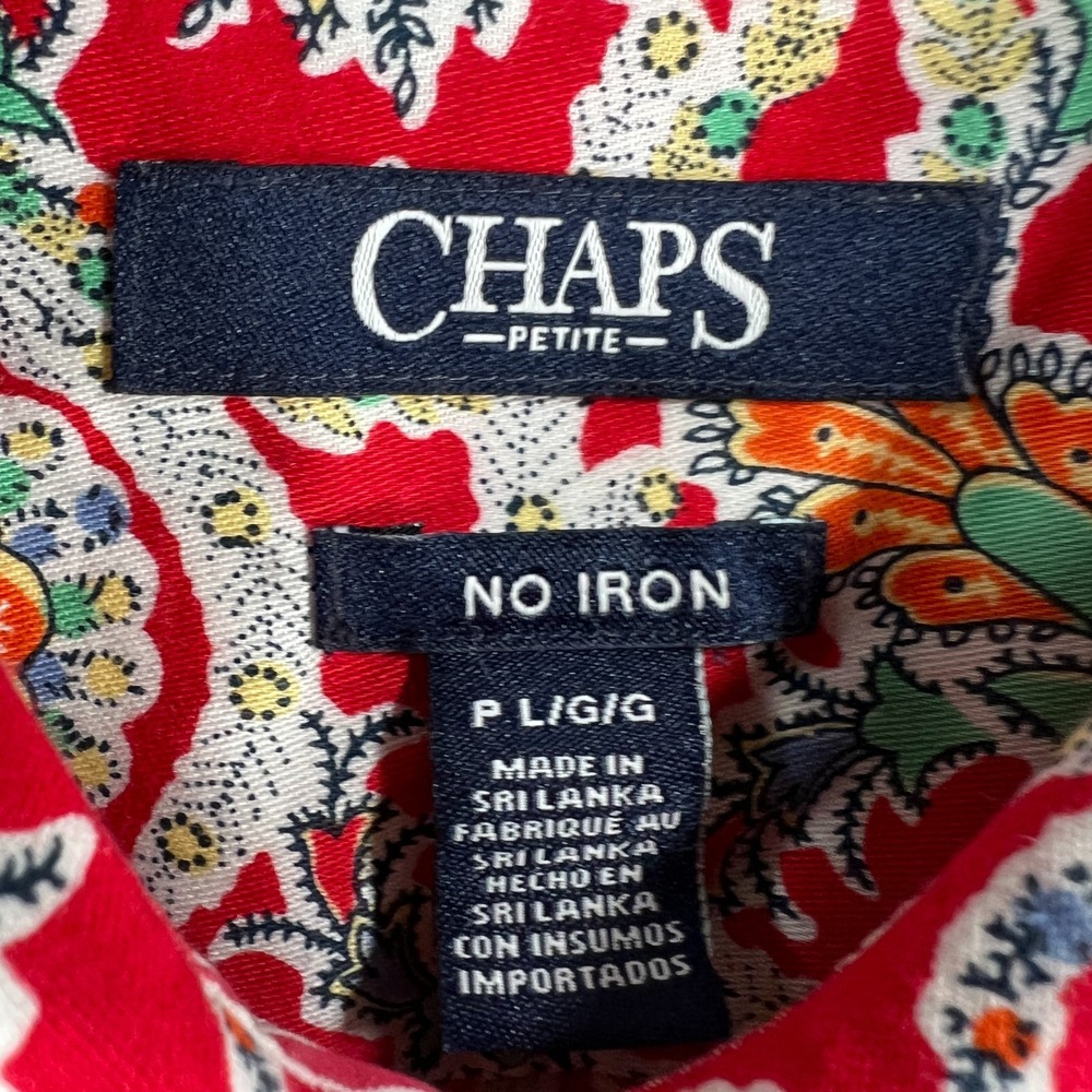 Chaps Petite Shirt Womens Large Red Paisley Long Sleeve No Iron Casual Comfort - Picture 2 of 12